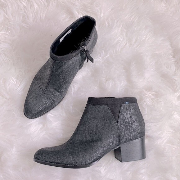 Toms Loren Shimmer Metallic Stacked Block Heel Boots Booties Sz 9 - Picture 1 of 12